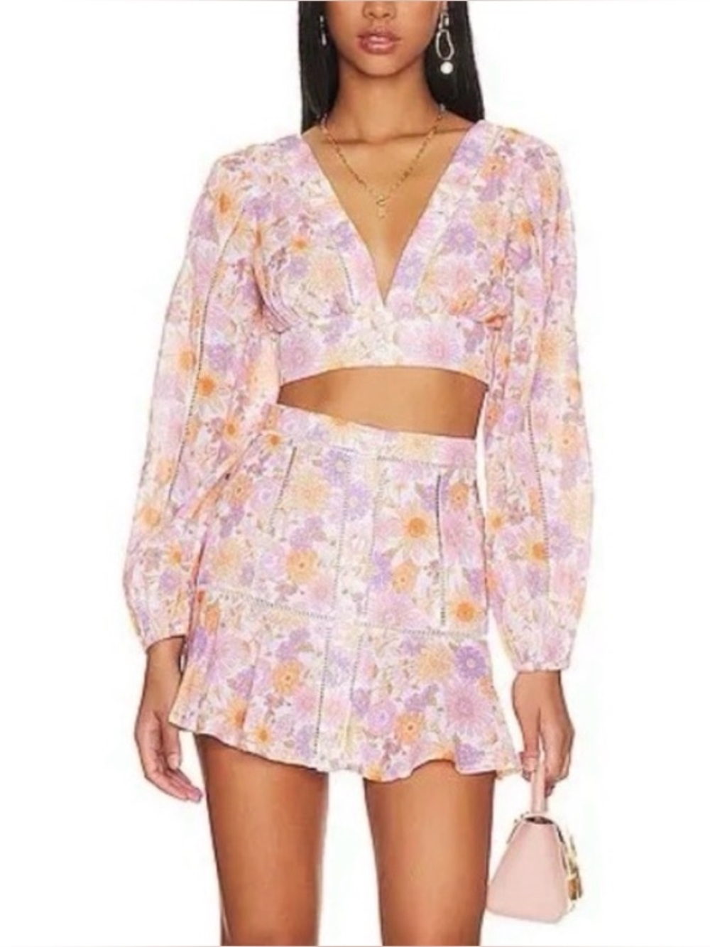Tularosa Revolve Aurora Mini Skirt in Lilac Retro Floral Size Small